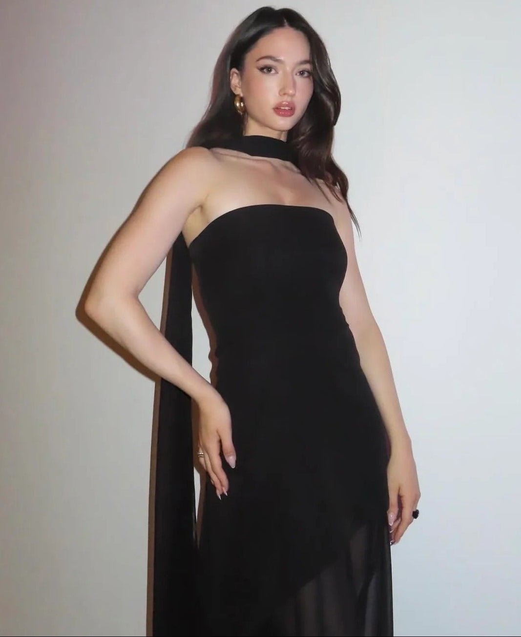 SOKYND Ambre Asymmetric Sheer Maxi Dress DressSOKYND-055447-BLA-L-96727BlackL