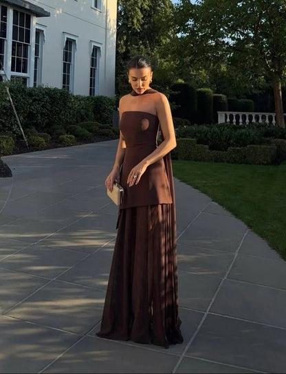 SOKYND Ambre Asymmetric Sheer Maxi Dress DressSOKYND-055447-BRO-XL-98423BrownXL