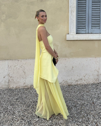 SOKYND Ambre Asymmetric Sheer Maxi Dress DressSOKYND-055447-BUT-M-70743Butter YellowM