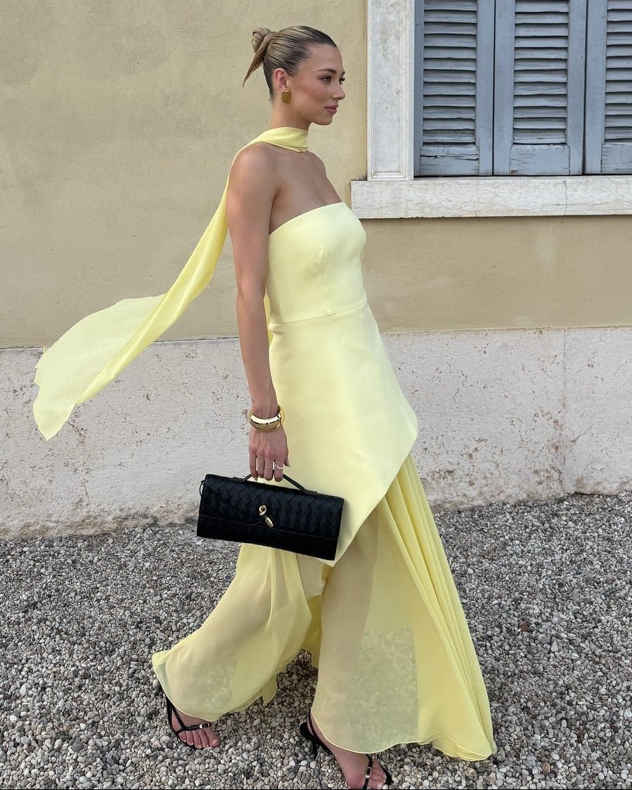 SOKYND Ambre Asymmetric Sheer Maxi Dress DressSOKYND-055447-BUT-M-70743Butter YellowM