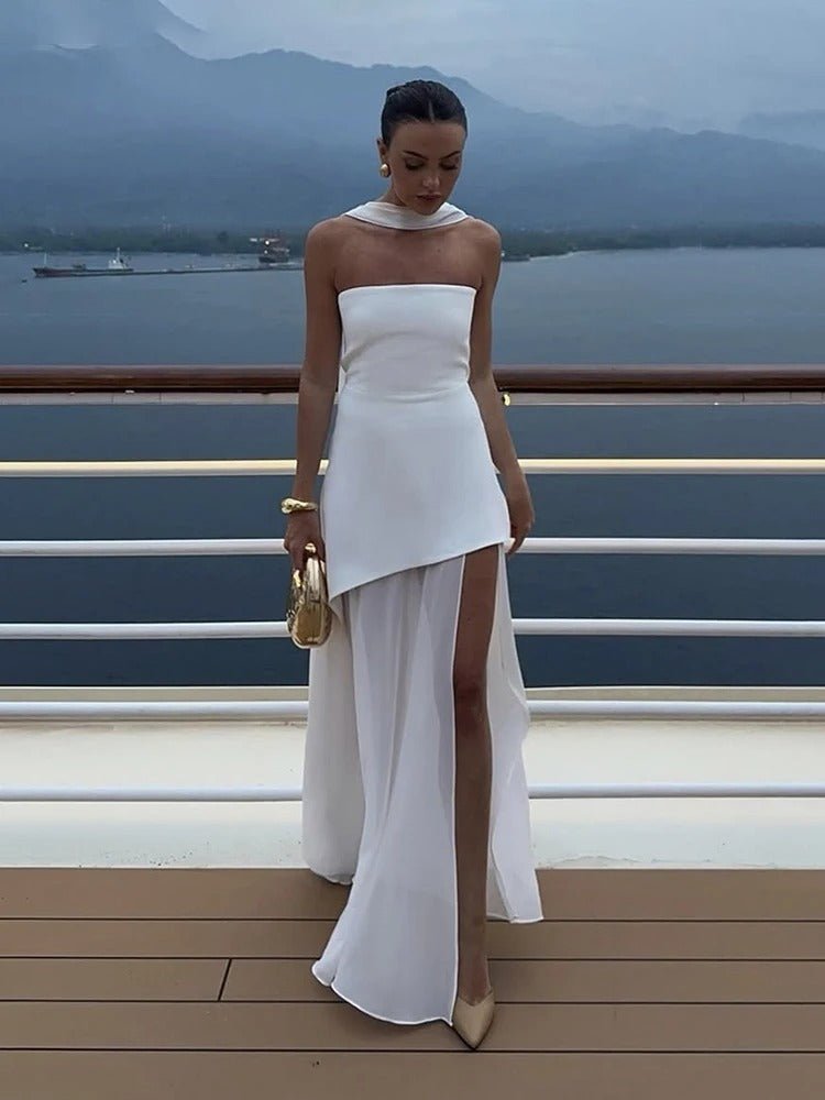 SOKYND Ambre Asymmetric Sheer Maxi Dress DressSOKYND-055447-WHI-S-69047WhiteS