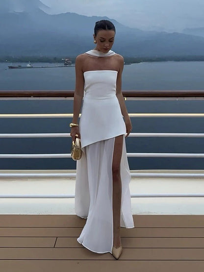 SOKYND Ambre Asymmetric Sheer Maxi Dress DressSOKYND-055447-WHI-S-69047WhiteS