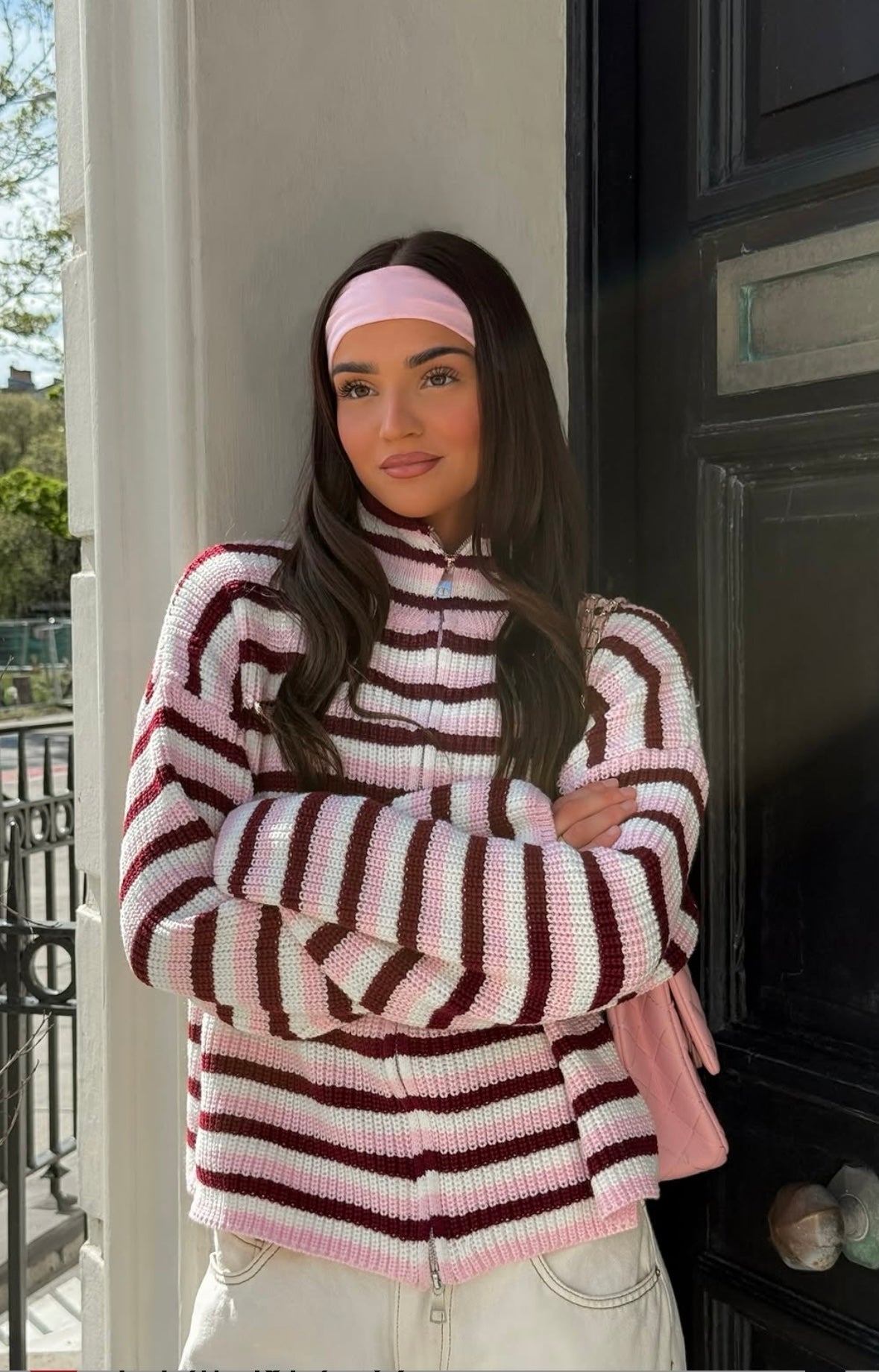 SOKYND Amelia Oversized Striped Zip Knit Sweater SweaterSOKYND-260631-PIN-M-15127PinkM