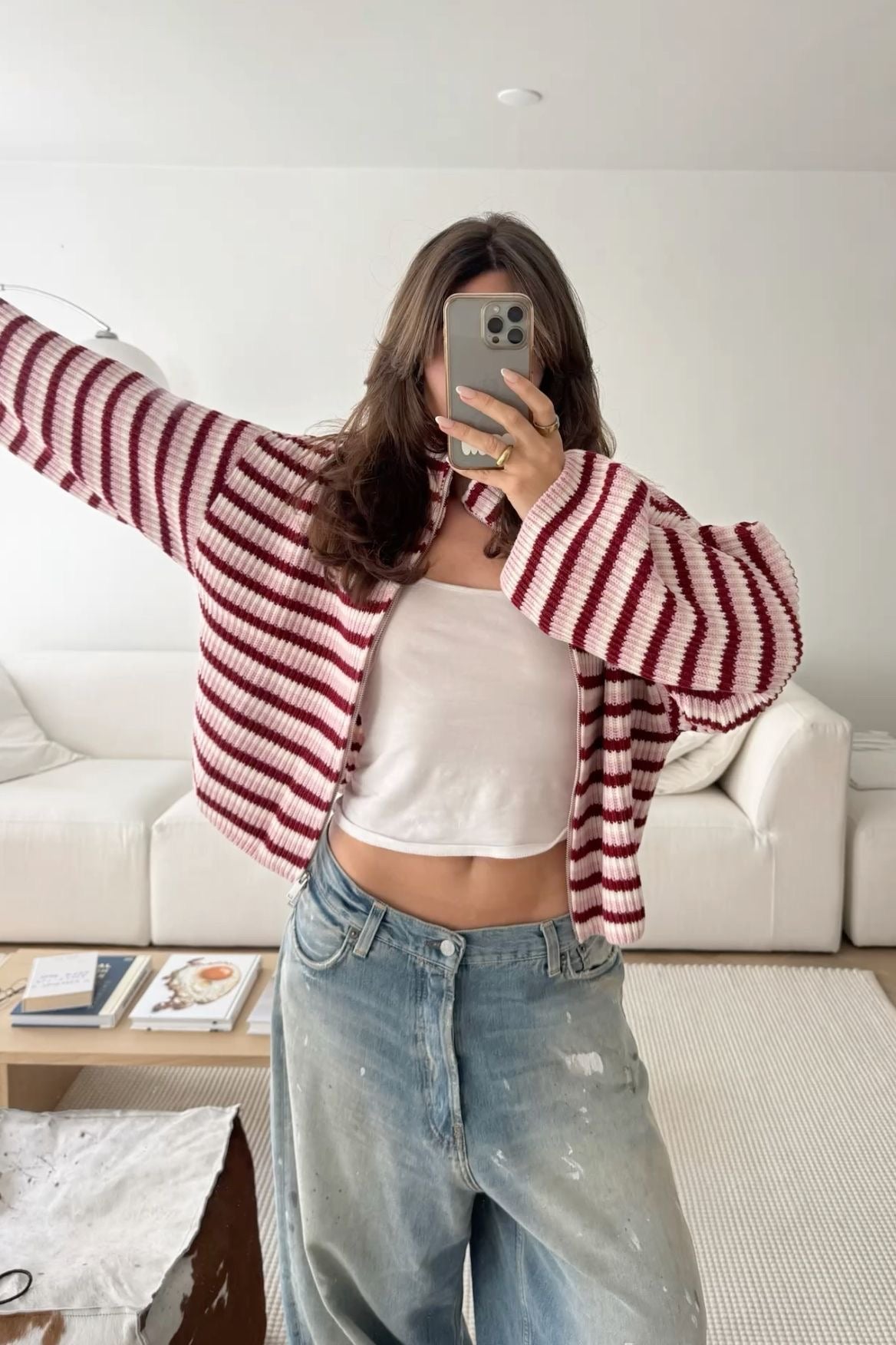 SOKYND Amelia Oversized Striped Zip Knit Sweater SweaterSOKYND-260631-PIN-M-15127PinkM