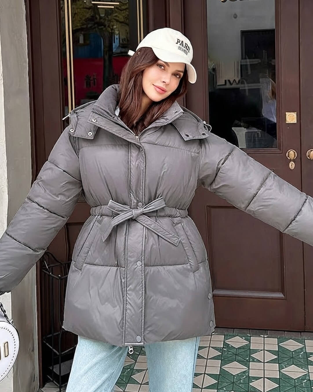 SOKYND Amelie Lace Up Hooded Coat CoatGreyS