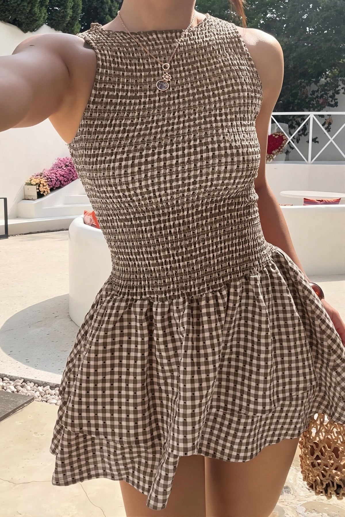 SOKYND Amelie Plaid Smocked Mini Dress DressSOKYND-260375-BRO-M-50967BrownM