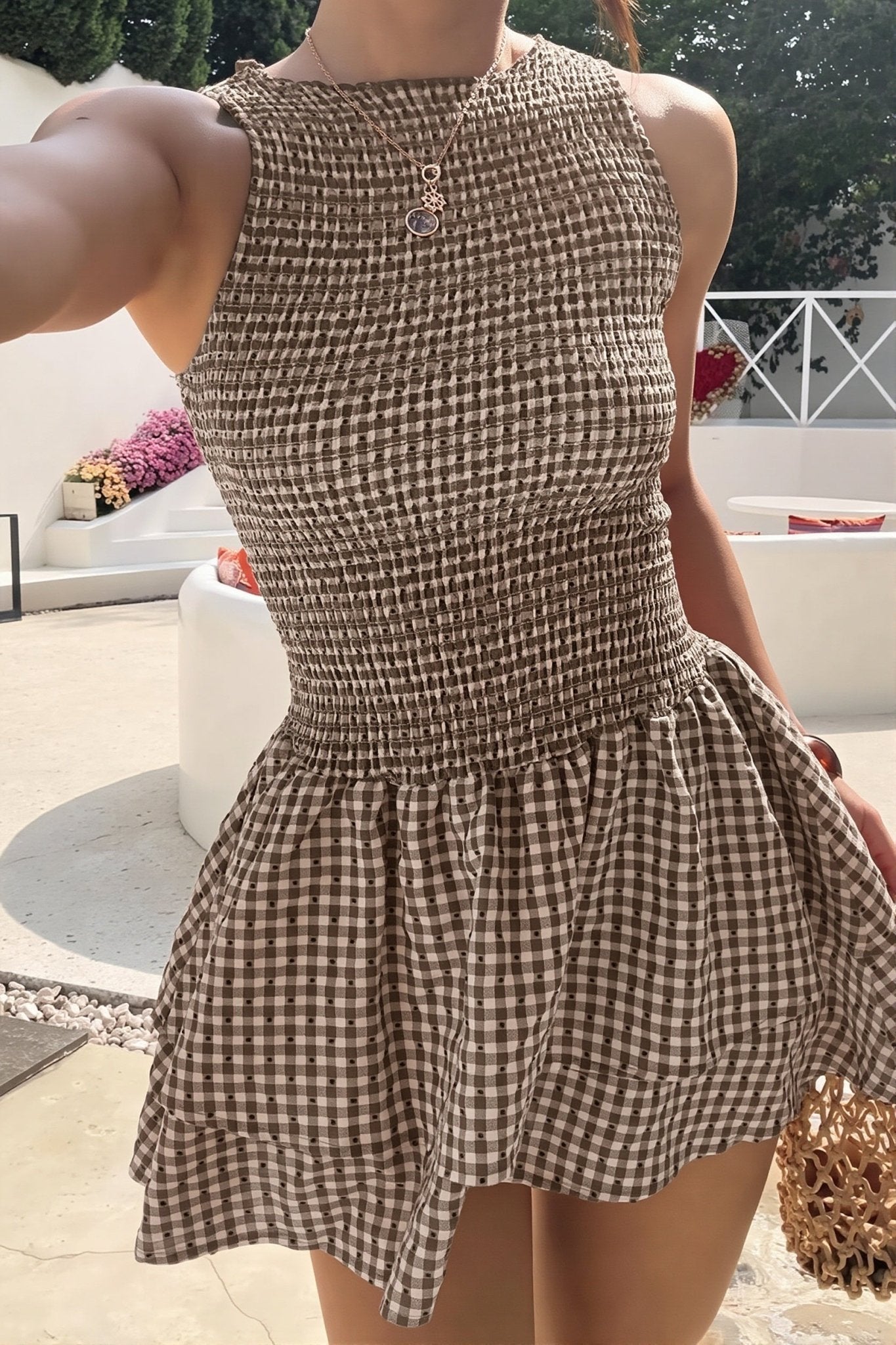 SOKYND Amelie Plaid Smocked Mini Dress DressSOKYND-260375-BRO-M-50967BrownM
