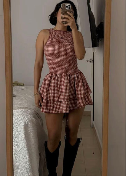 SOKYND Amelie Plaid Smocked Mini Dress DressSOKYND-260375-RED-L-52663RedL