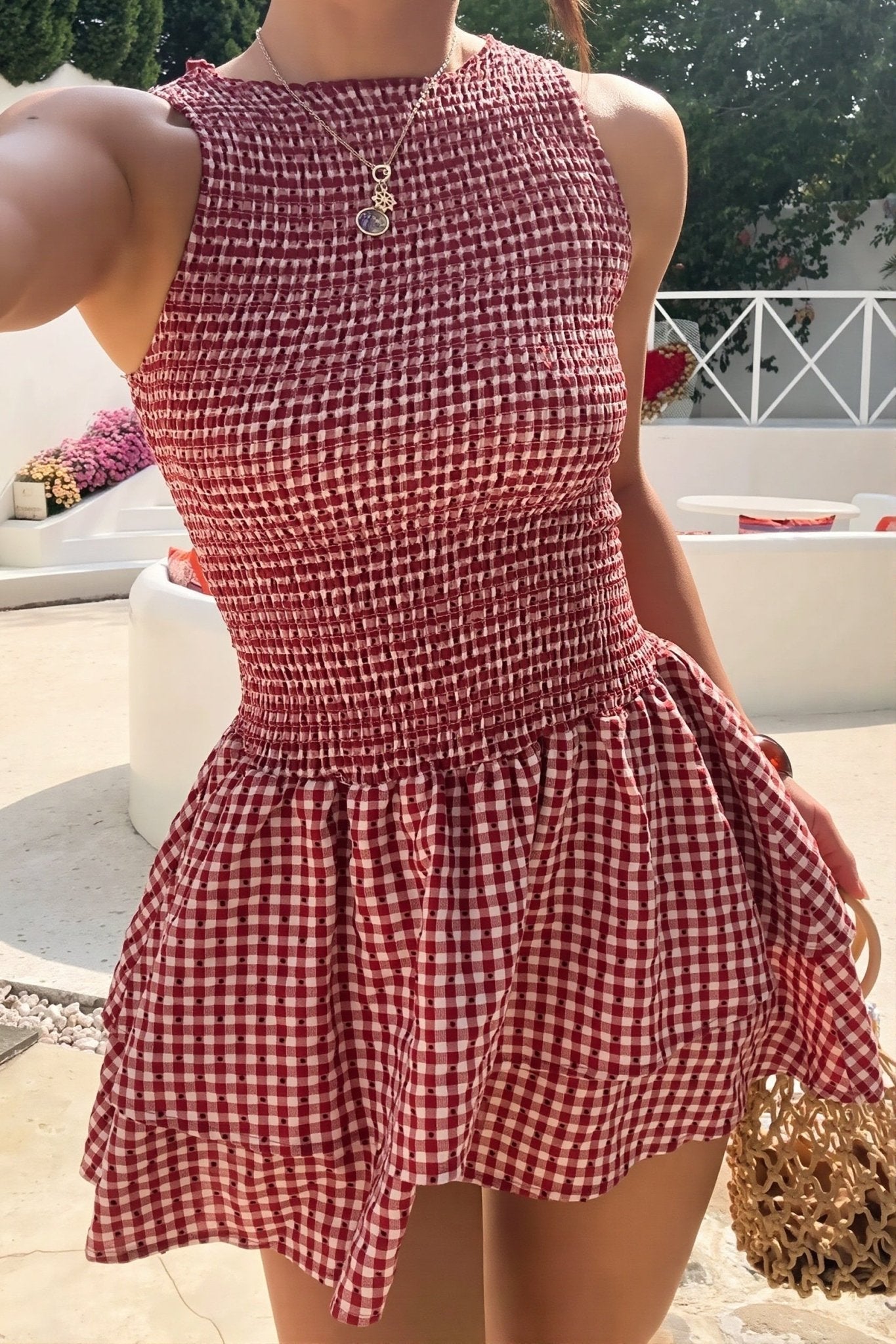 SOKYND Amelie Plaid Smocked Mini Dress DressSOKYND-260375-RED-M-19895RedM