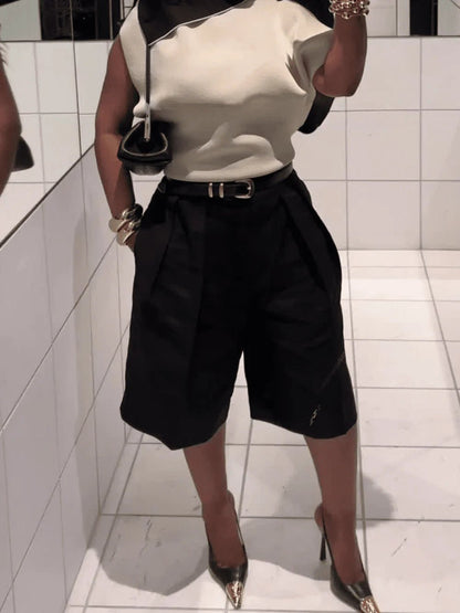 SOKYND Anaïs High Waist Belted Bermuda Shorts BottomsBlackXS