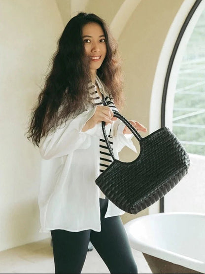 SOKYND Aneta Woven Leather Tote Bag BagsAuburnS