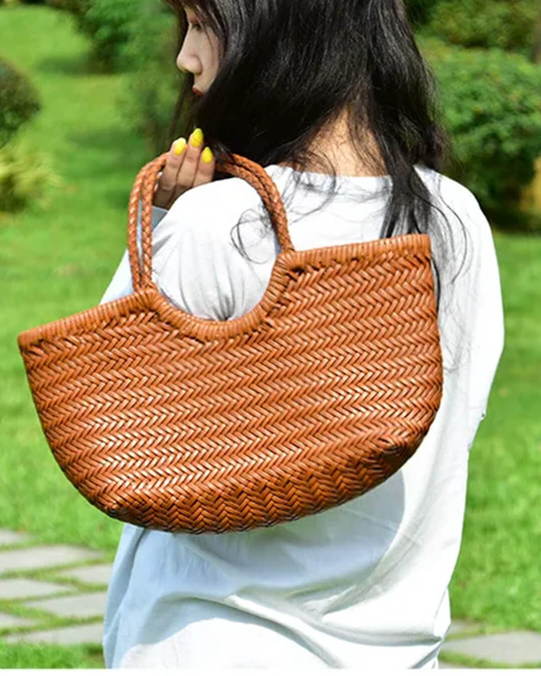 SOKYND Aneta Woven Leather Tote Bag BagsAuburnS