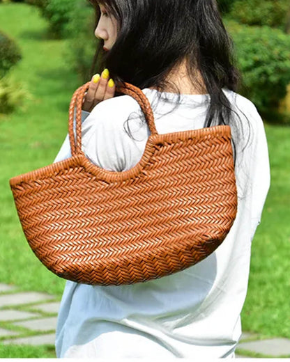 SOKYND Aneta Woven Leather Tote Bag BagsAuburnS