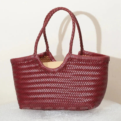 SOKYND Aneta Woven Leather Tote Bag BagsAuburnS