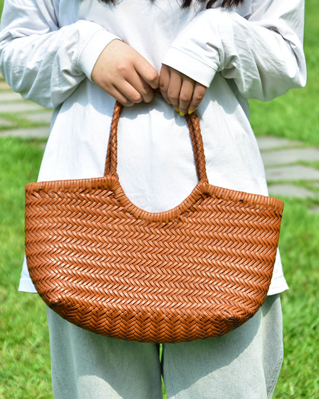 SOKYND Aneta Woven Leather Tote Bag BagsAuburnS