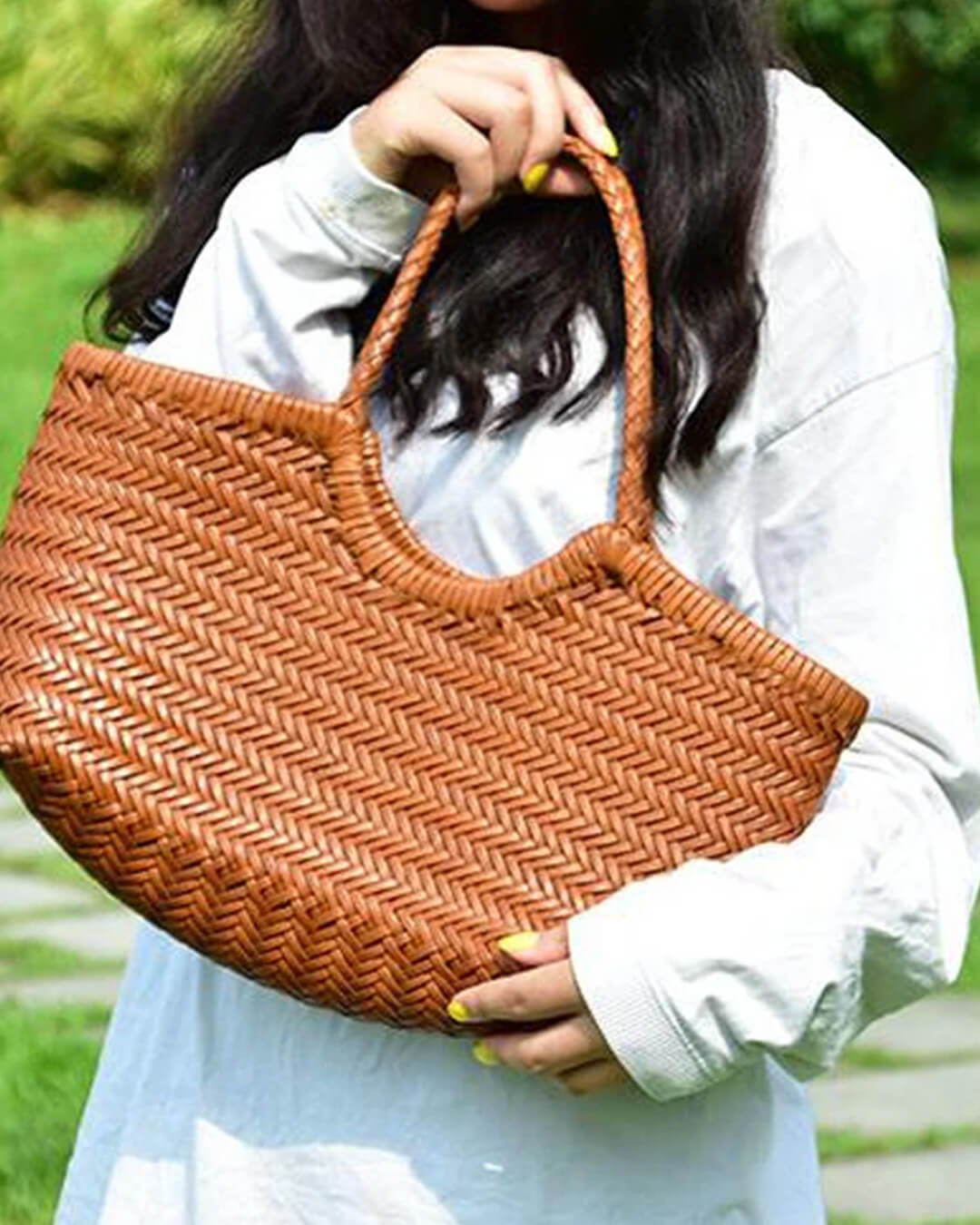 SOKYND Aneta Woven Leather Tote Bag BagsAuburnS