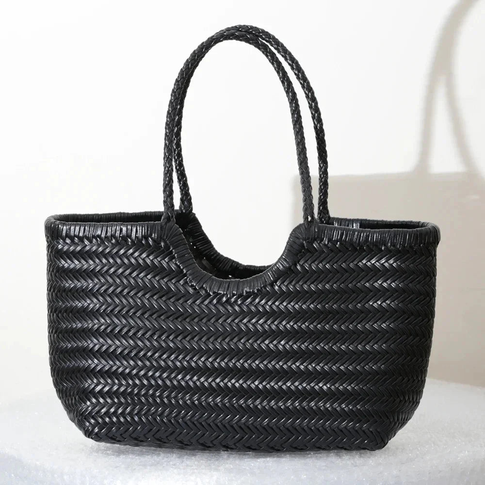 SOKYND Aneta Woven Leather Tote Bag BagsBlackS