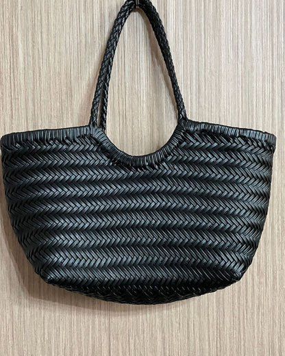 SOKYND Aneta Woven Leather Tote Bag BagsBlackS