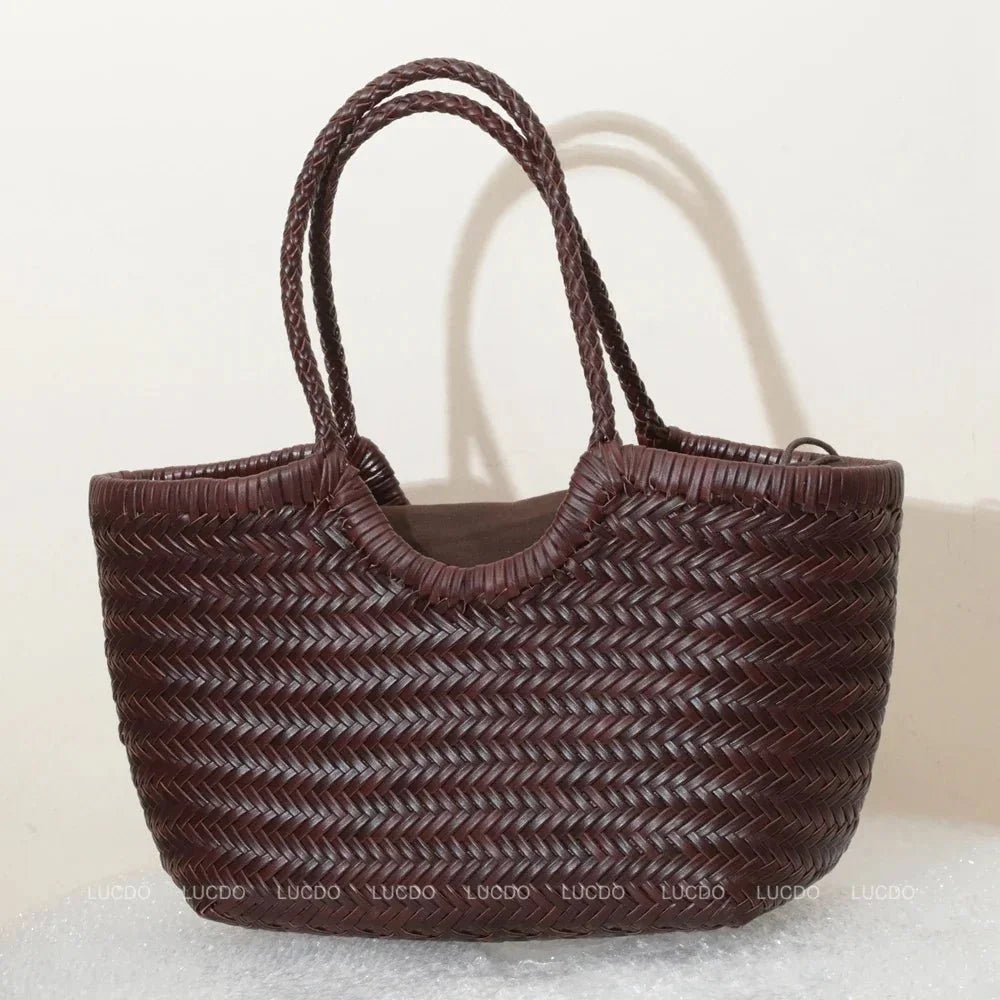 SOKYND Aneta Woven Leather Tote Bag BagsBrownS