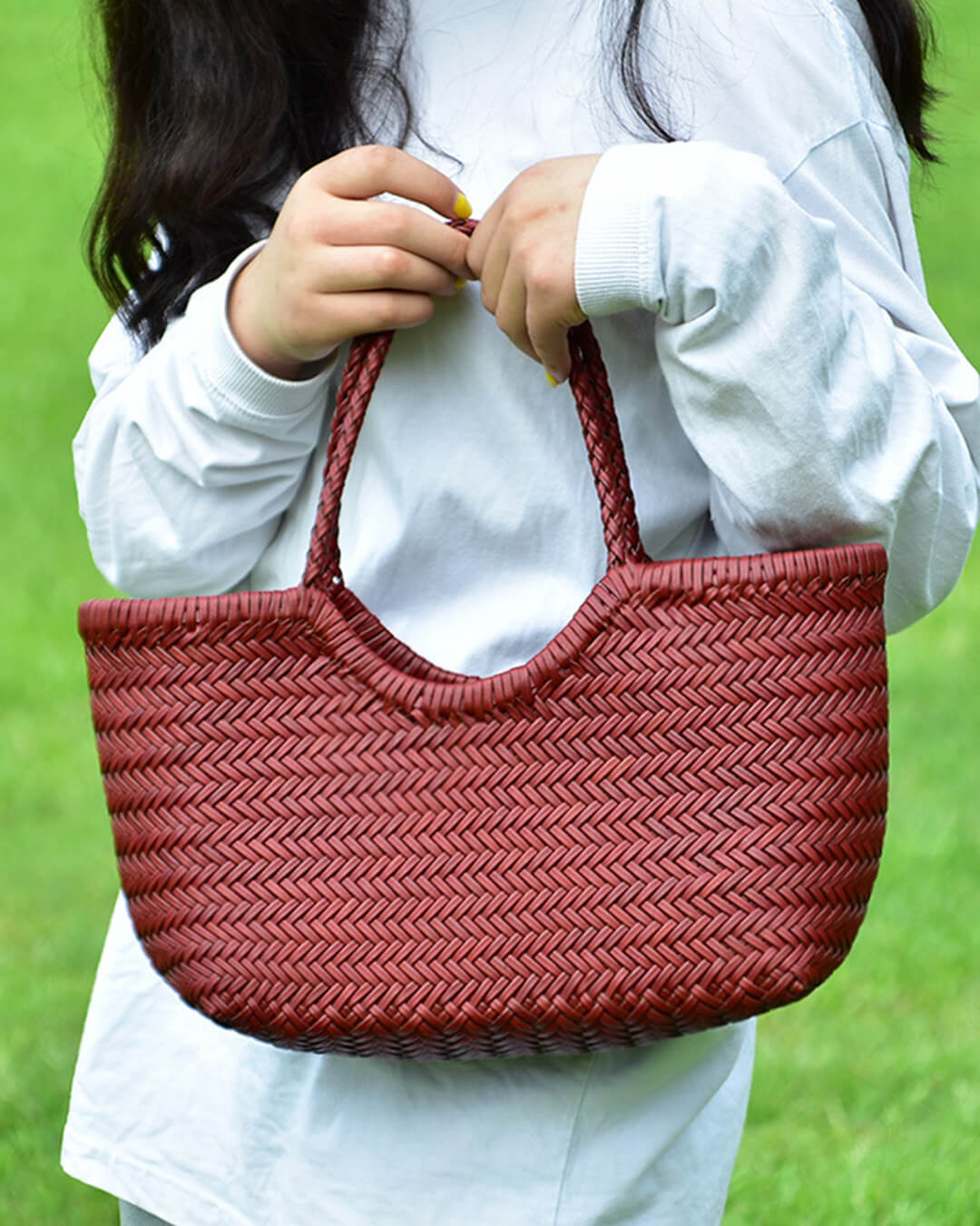 SOKYND Aneta Woven Leather Tote Bag BagsBurgundyS