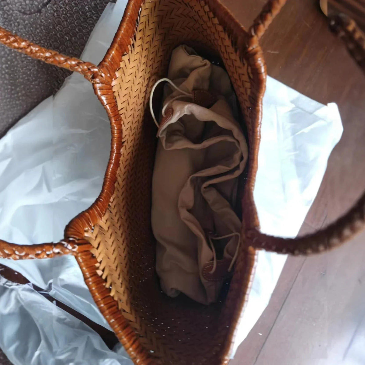 SOKYND Aneta Woven Leather Tote Bag BagsBurgundyS