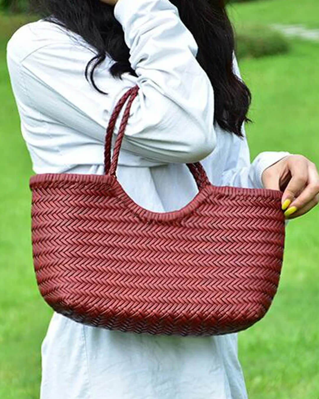 SOKYND Aneta Woven Leather Tote Bag BagsBurgundyS