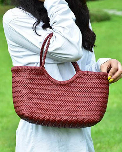 SOKYND Aneta Woven Leather Tote Bag BagsBurgundyS