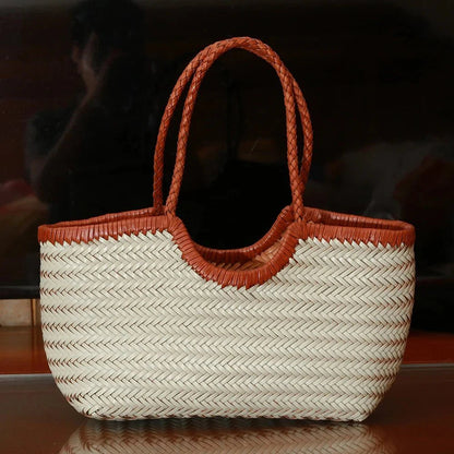 SOKYND Aneta Woven Leather Tote Bag BagsWhiteS