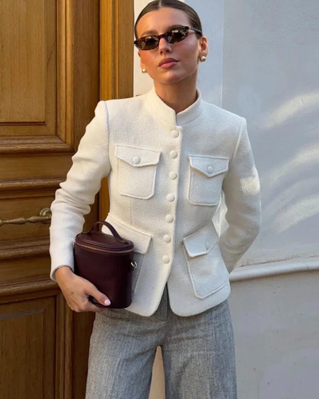 SOKYND Angela Stand Collar Flap Pockets Blazer BlazerSOKYND-480023-M-OS-61079M