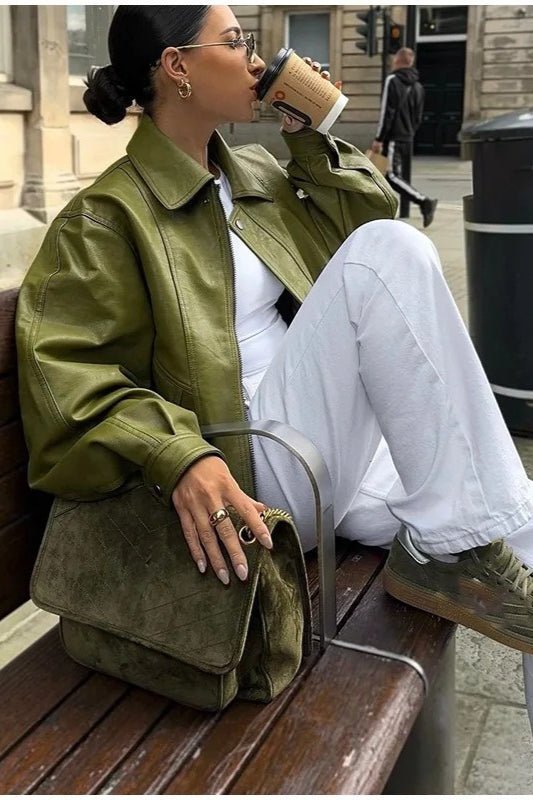 SOKYND Angela Vintage Faux Leather Jacket JacketSOKYND-855511-GRE-S-99895GreenS