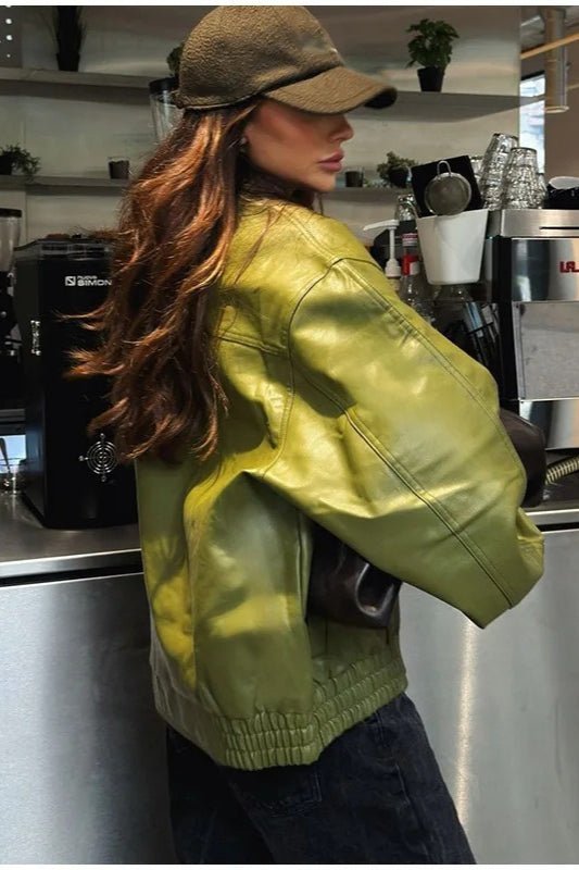 SOKYND Angela Vintage Faux Leather Jacket JacketSOKYND-855511-GRE-S-99895GreenS