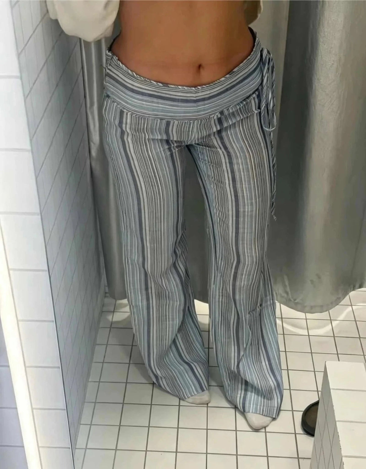 SOKYND Anna Striped Low-Rise Trousers PantsSOKYND-988375-BLU-S-71351Blue GrayS