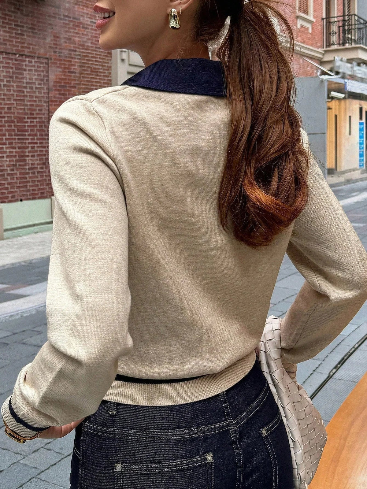 SOKYND Anne Color Block Knit Polo TopSOKYND-380759-KHA-M-44375KhakiM