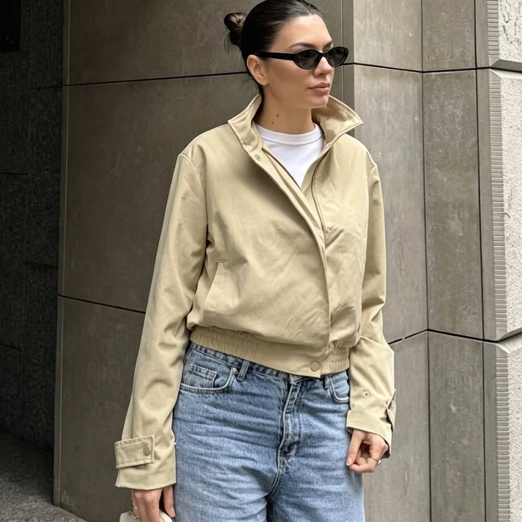 SOKYND Anne High Neck Zip Jacket JacketSOKYND-111575-BEI-S-41975BeigeS