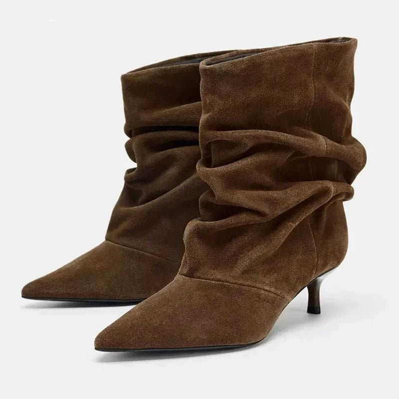 SOKYND Annie Faux Suede Ruched Ankle Boots BootsSOKYND-261847-BRO-35-50167Brown35