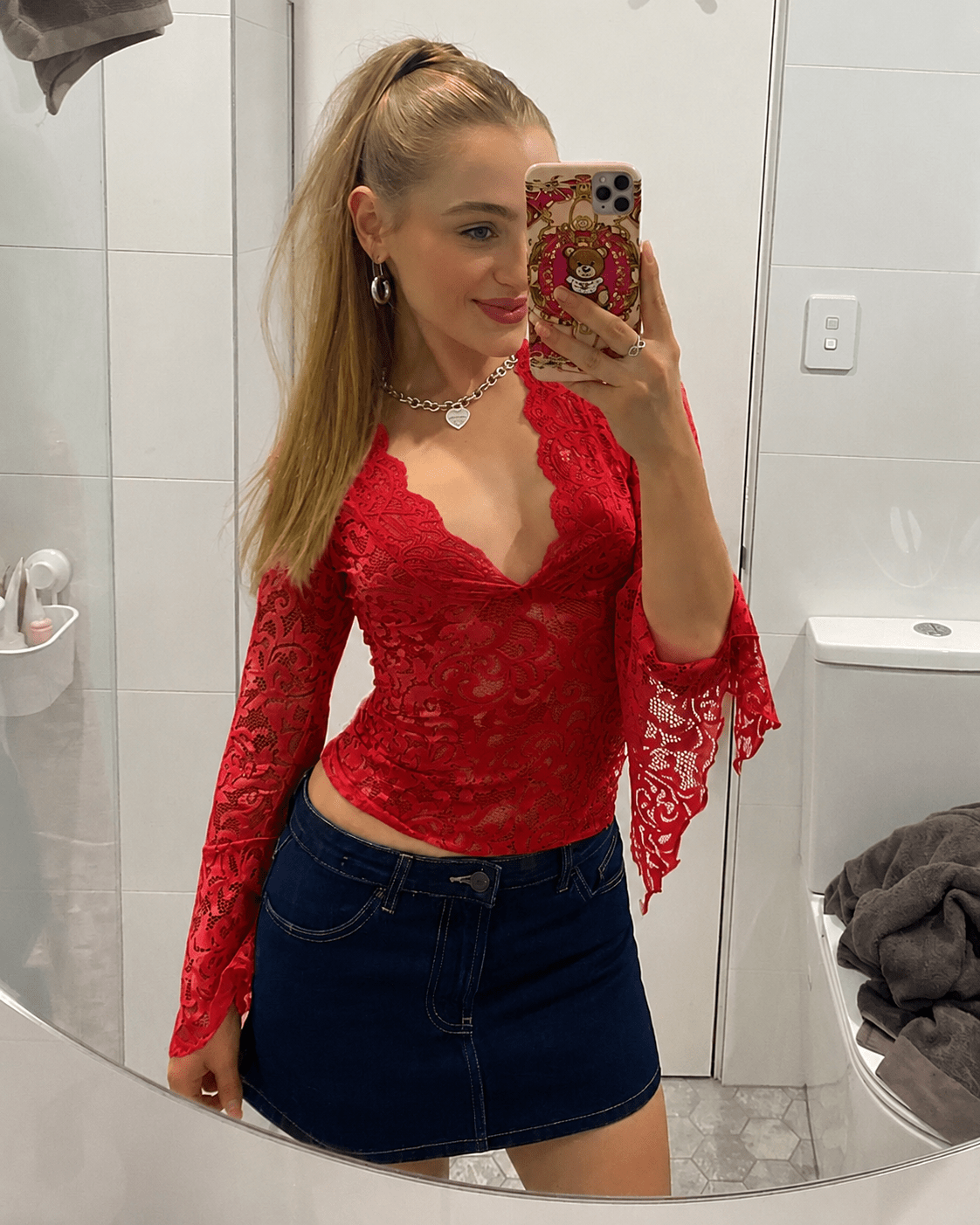 SOKYND Annie V-Neck Lace Top TopSOKYND-407447-RED-S-93495RedS