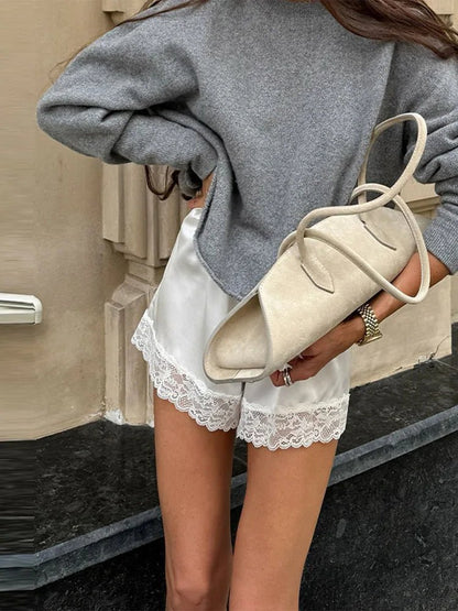 SOKYND Anora Lace Ruffled Satin Shorts Bottoms1005009723219184-;uA1772479401332203353WhiteS