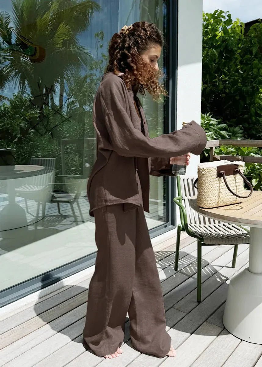 SOKYND Arabella Cotton Shirt & Lounge Pants Set Matching SetsSOKYND-372311-WHI-S-11159WhiteS