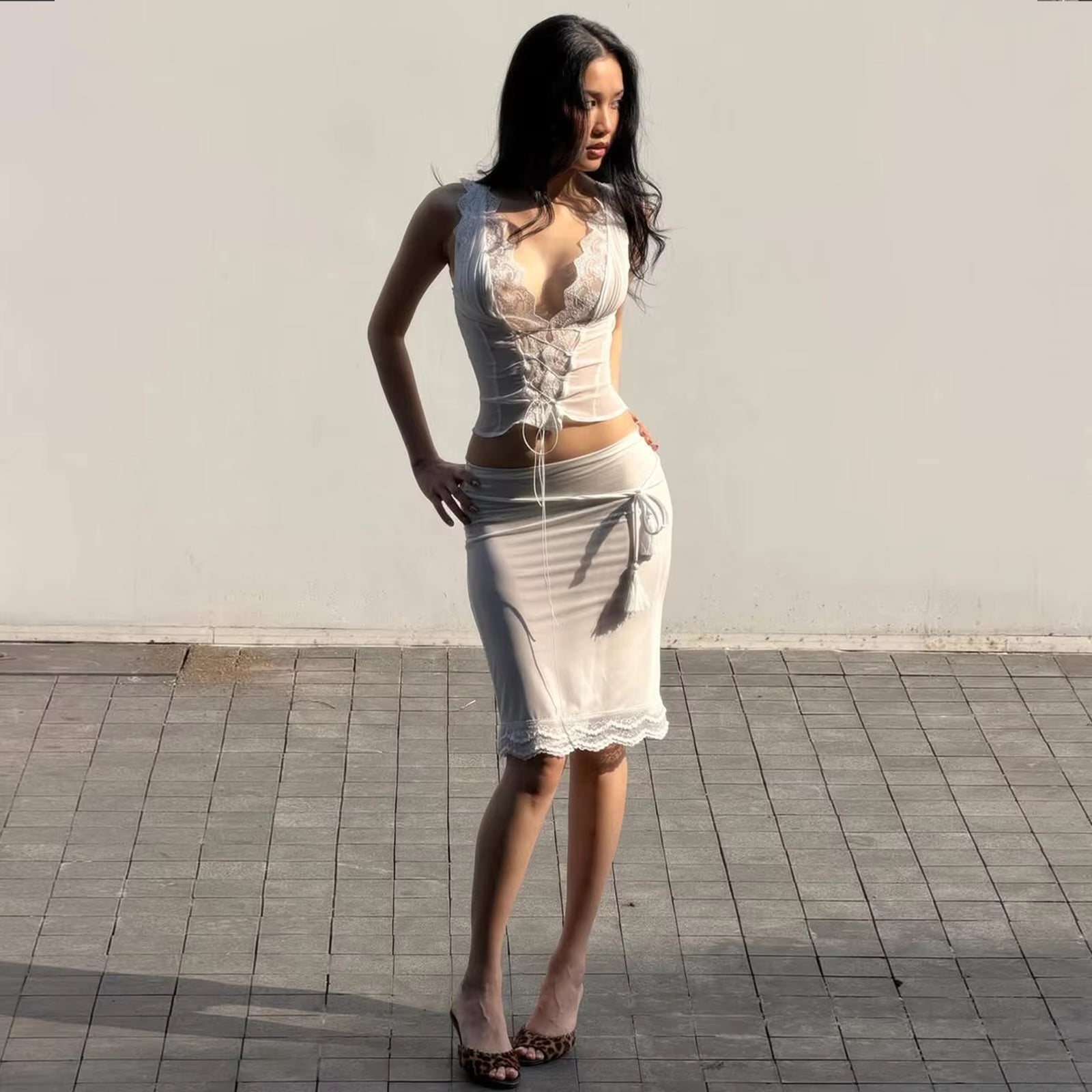 SOKYND Audrey Lace Trim Tie Back Skirt Set Matching SetsSOKYND-807383-WHI-S-86359White Set (Top+Skirt)S
