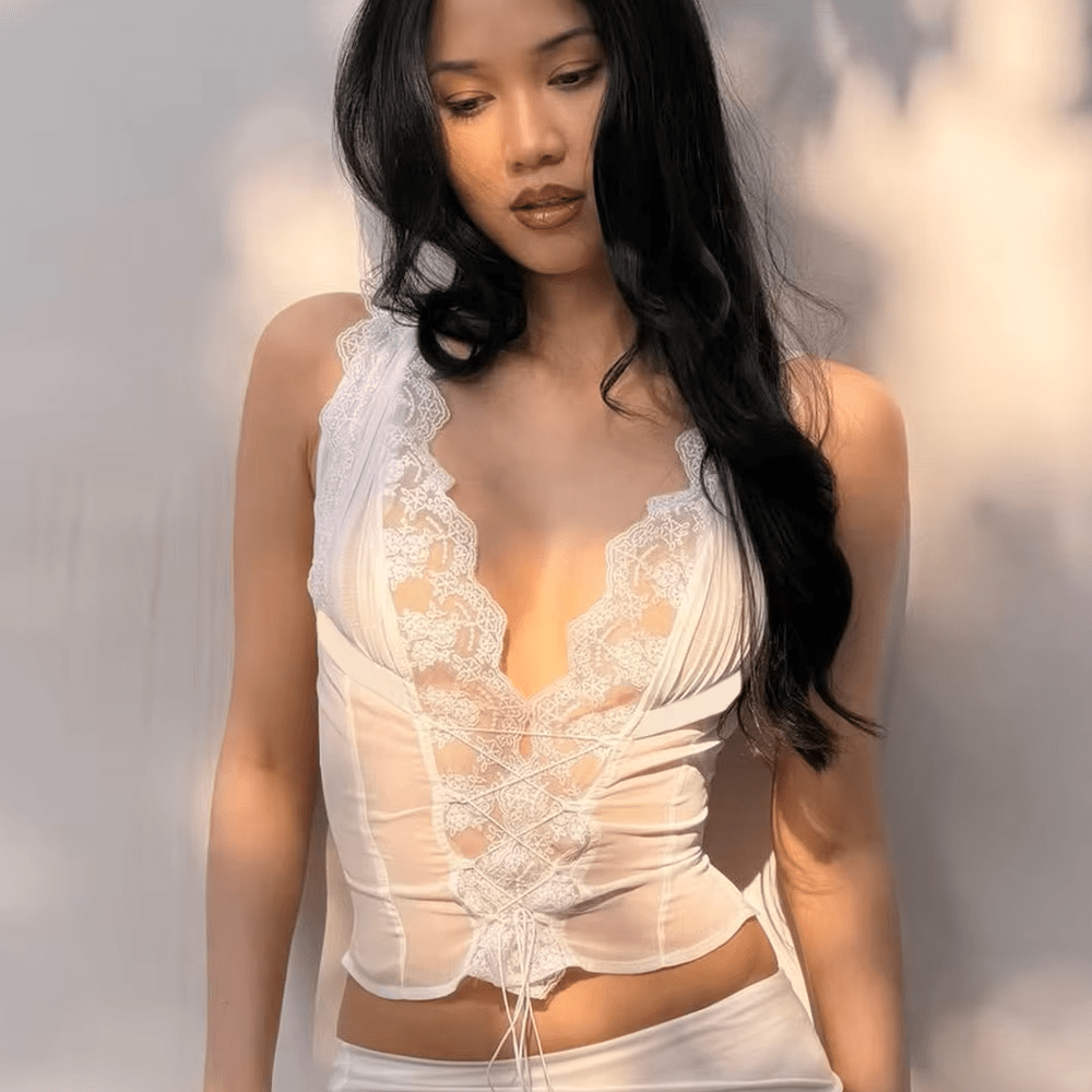 SOKYND Audrey Lace Trim Tie Back Skirt Set Matching SetsSOKYND-807383-WHI-S-86359White Set (Top+Skirt)S