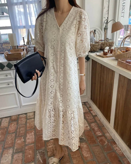 SOKYND Aurore V - Neck Embroidered Maxi Dress DressXS
