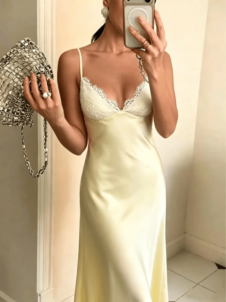 SOKYND Ava Satin Lace Midi Dress DressSOKYND-686743-YEL-M-10743YellowM