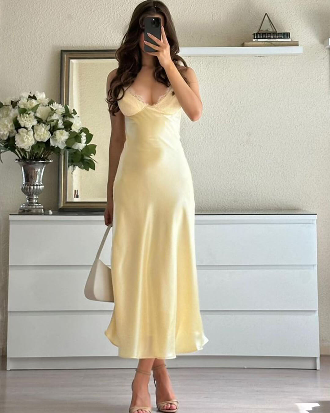 SOKYND Ava Satin Lace Midi Dress DressSOKYND-686743-YEL-S-77975YellowS