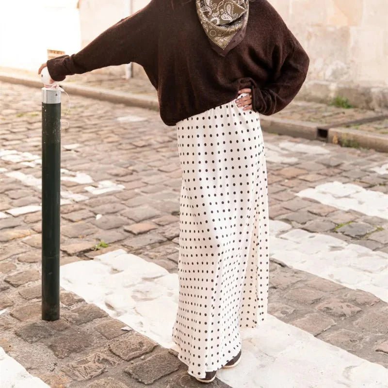 SOKYND Ayla Polka Dot Satin Maxi Skirt SkirtBeigeS