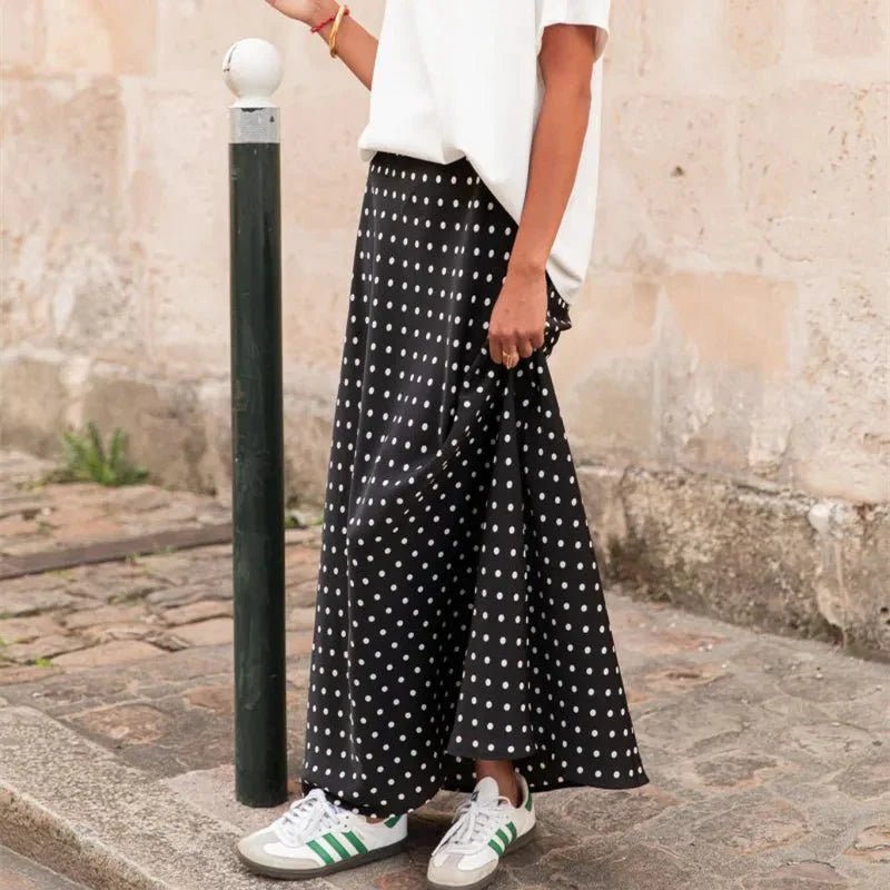 SOKYND Ayla Polka Dot Satin Maxi Skirt SkirtWhiteS