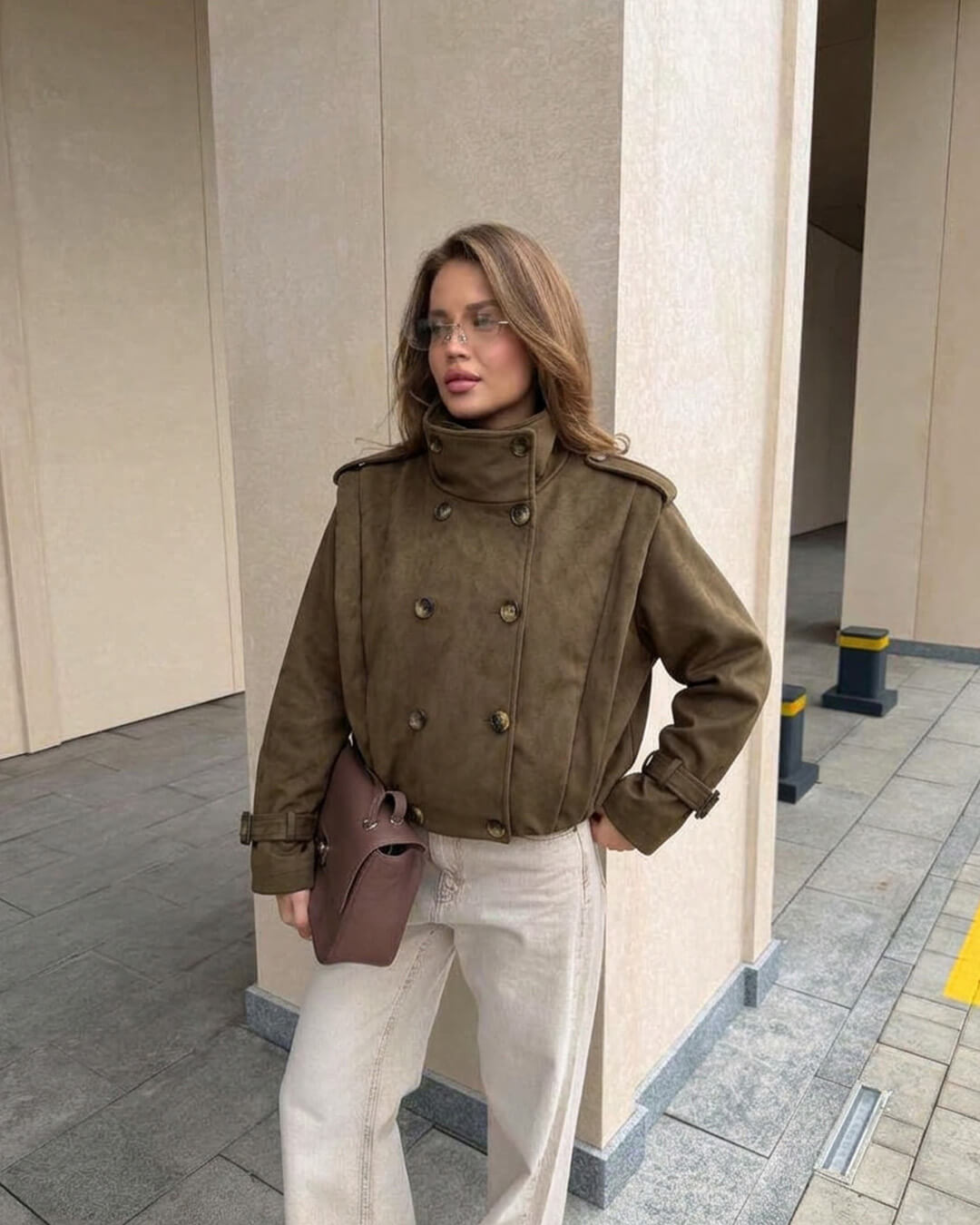 SOKYND Belinda Retro Faux Suede Cropped Trench JacketSOKYND-205527-M-OS-82679M