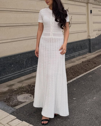 SOKYND Brynn Half Button Knitted Midi Dress DressWhiteXS