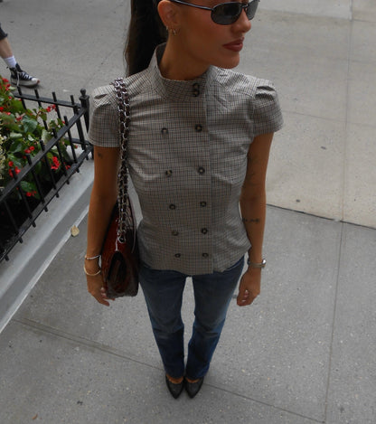 SOKYND Carla High Neck Plaid Fitted Blouse BlouseSOKYND-114967-GRE-XS-42839GreyXS