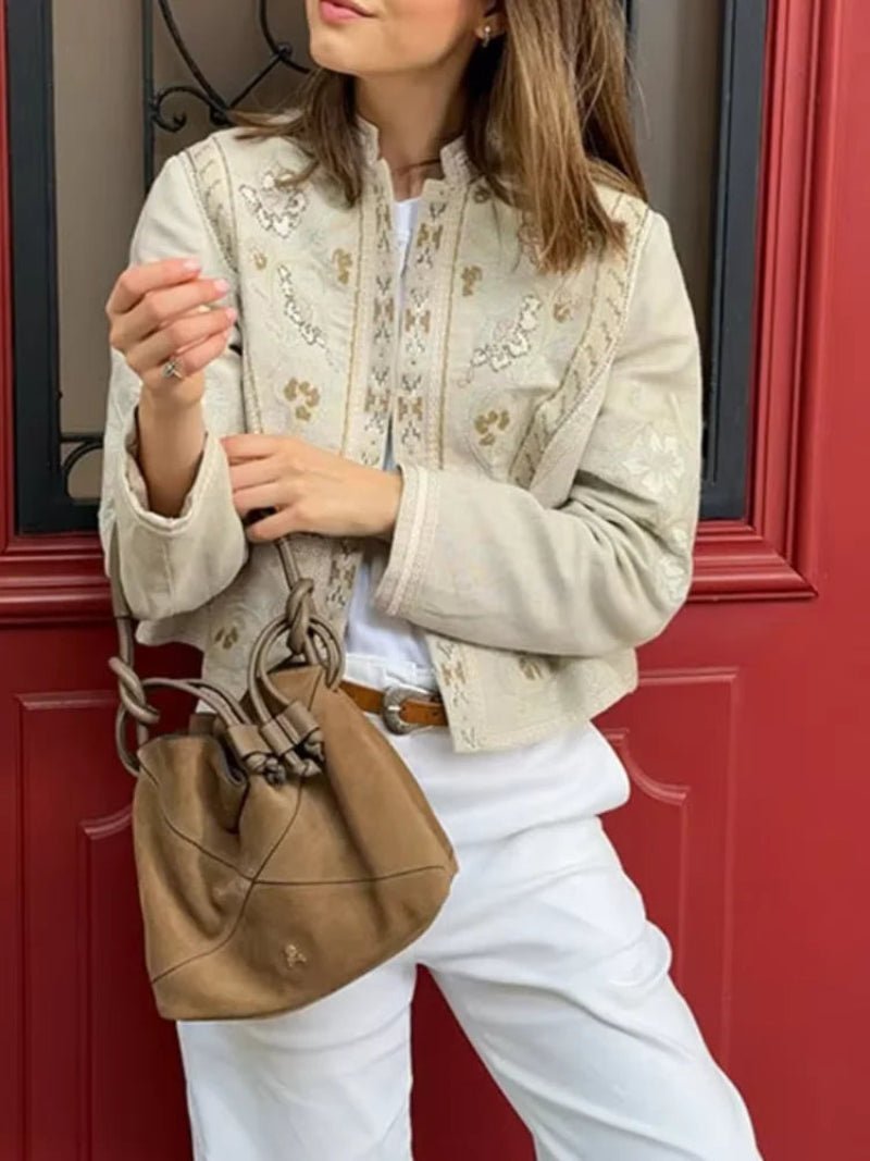 SOKYND Carmen Floral Cropped Jacket JacketSOKYND-054551-BEI-L-27191BeigeL
