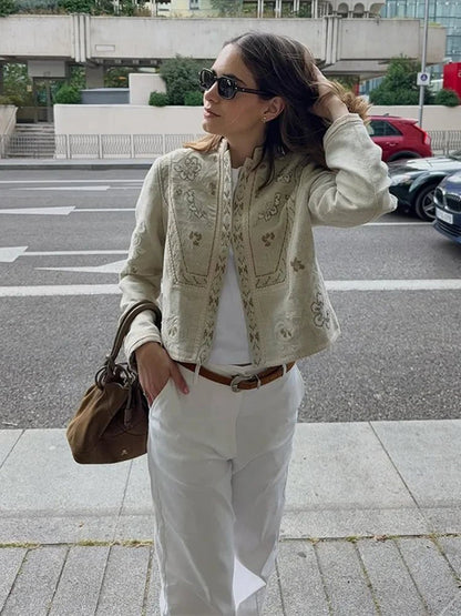 SOKYND Carmen Floral Cropped Jacket JacketSOKYND-054551-BEI-M-94423BeigeM